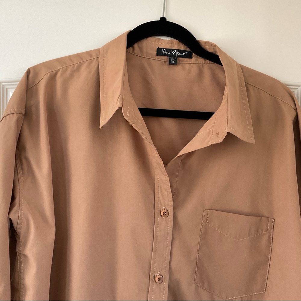 Velvet Heart Tan Button Down Shirt